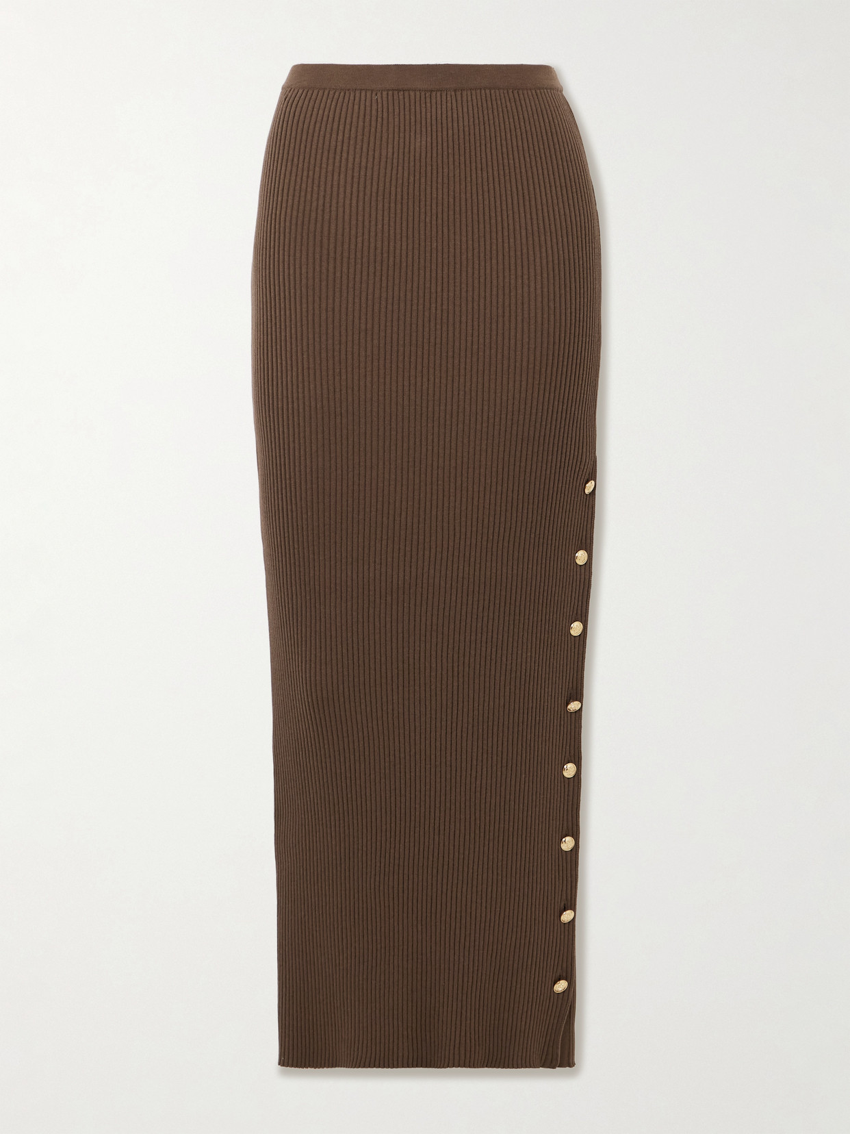 Blazé Milano Alegria Ribbed Silk And Cotton-blend Maxi Skirt In Brown
