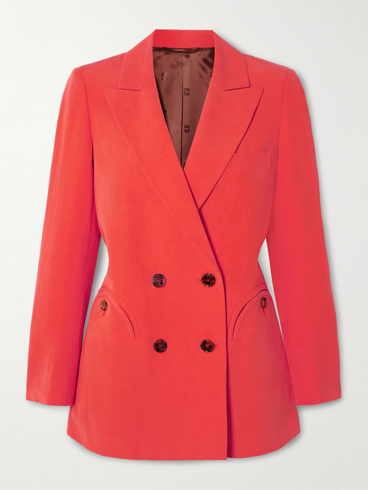Blazé Milano Flica Everyday Double-breasted Silk And Linen-blend Blazer In Orange