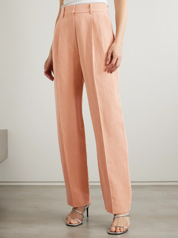 Blazé Milano Flica Fox pleated silk and linen-blend straight-leg pants