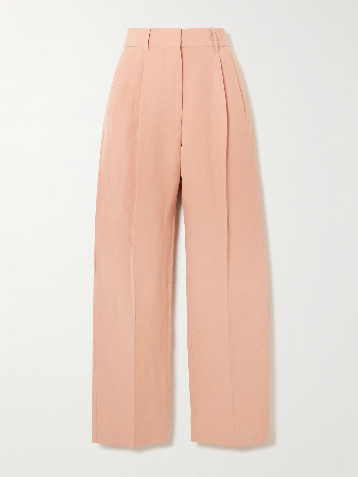 Blazé Milano Flica Fox Pleated Silk And Linen-blend Straight-leg Pants In Pink