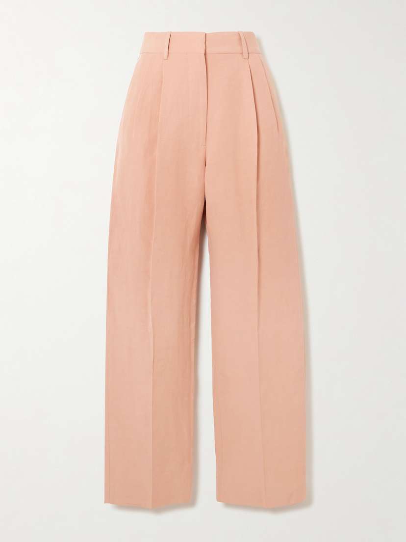 Blazé Milano Flica Fox Pleated Silk And Linen-blend Straight-leg Pants