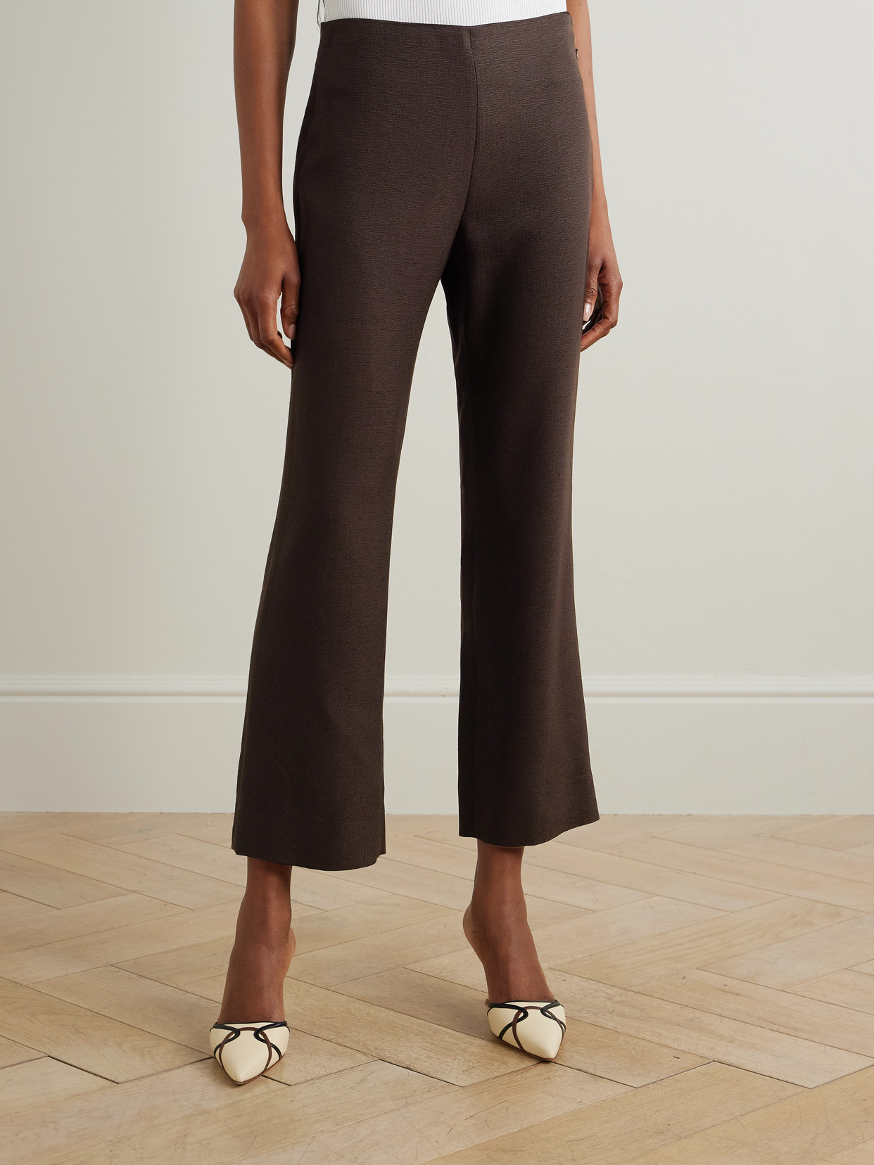 Blazé Milano Ariosa Morelia Cropped Woven Flared Pants In Brown