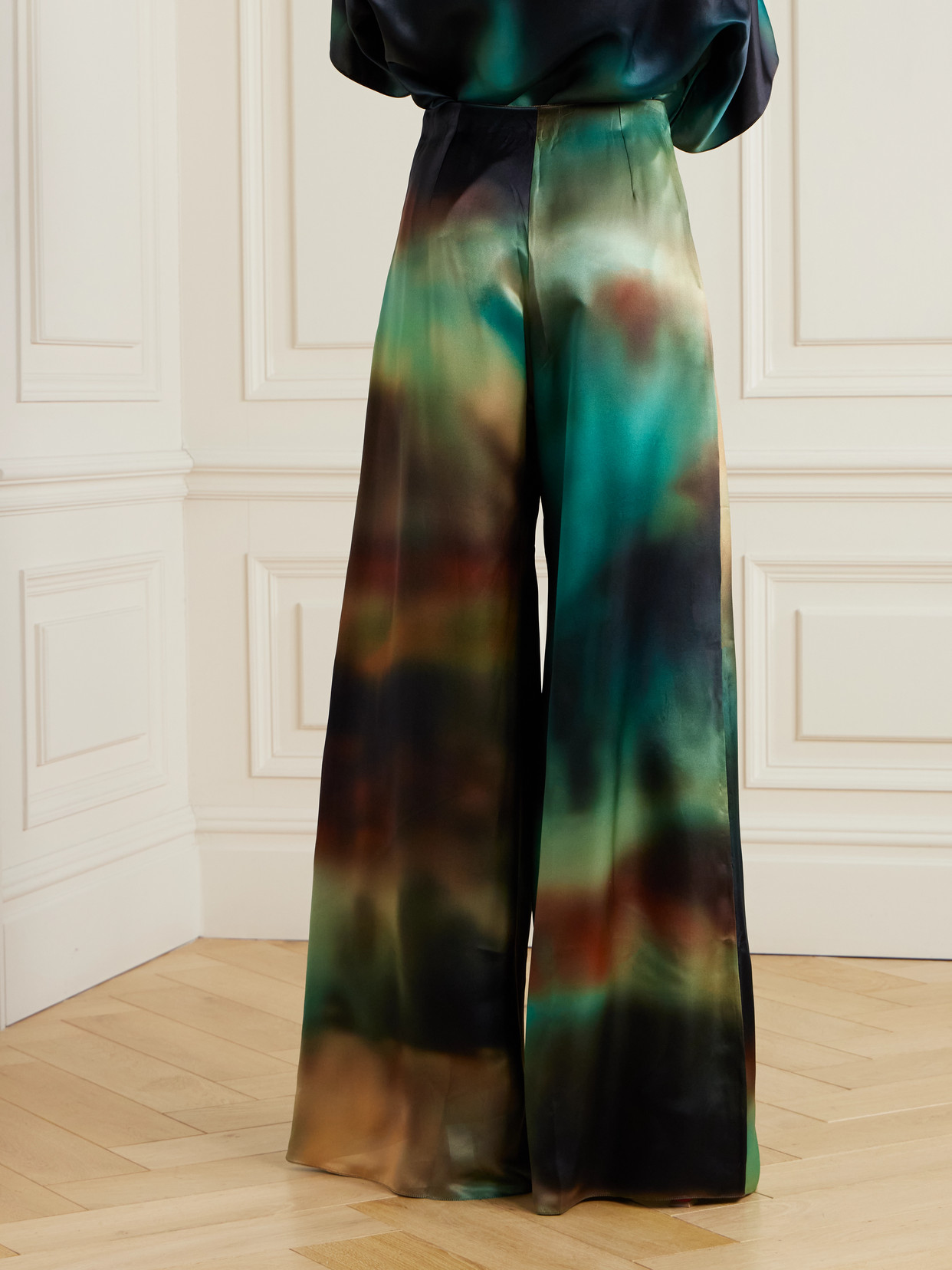 Roksanda Womens Arneau Tie-dye Pattern Silk-blend Trousers Sunset Field Teal In Blue