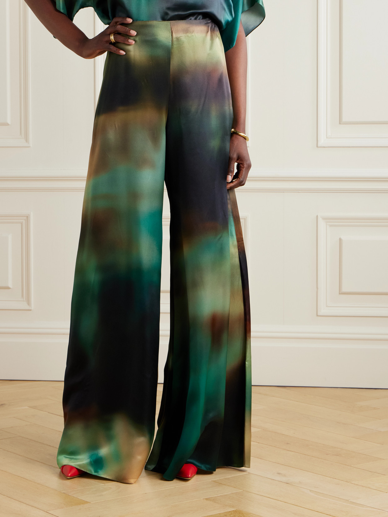 Roksanda Womens Arneau Tie-dye Pattern Silk-blend Trousers Sunset Field Teal In Blue