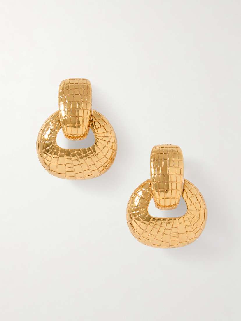 Oscar de la Renta Mosaic Textured Gold-tone Earrings