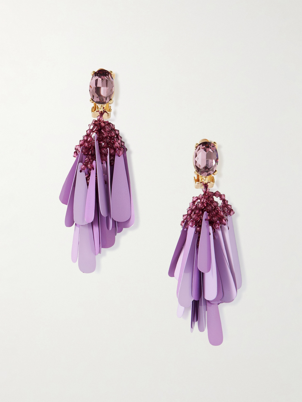 Oscar De La Renta Gold-tone, Sequin And Crystal Clip Earrings In Purple