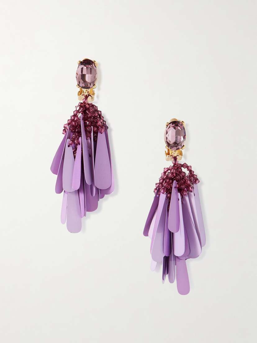 Oscar de la Renta Gold-tone, Sequin And Crystal Clip Earrings