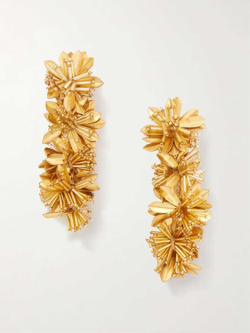 Oscar de la Renta Fireworks Gold-tone Beaded Clip Earrings