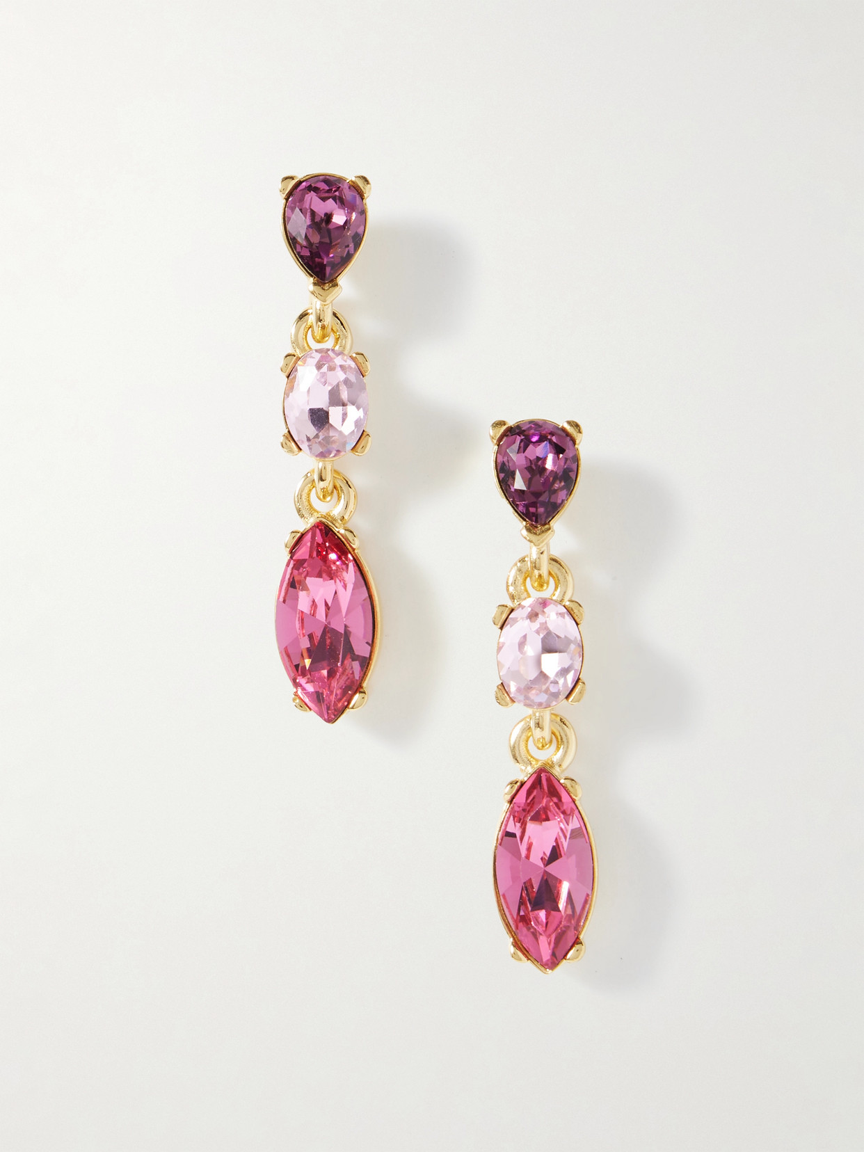 Oscar De La Renta Gold-tone Crystal Earrings In Pink