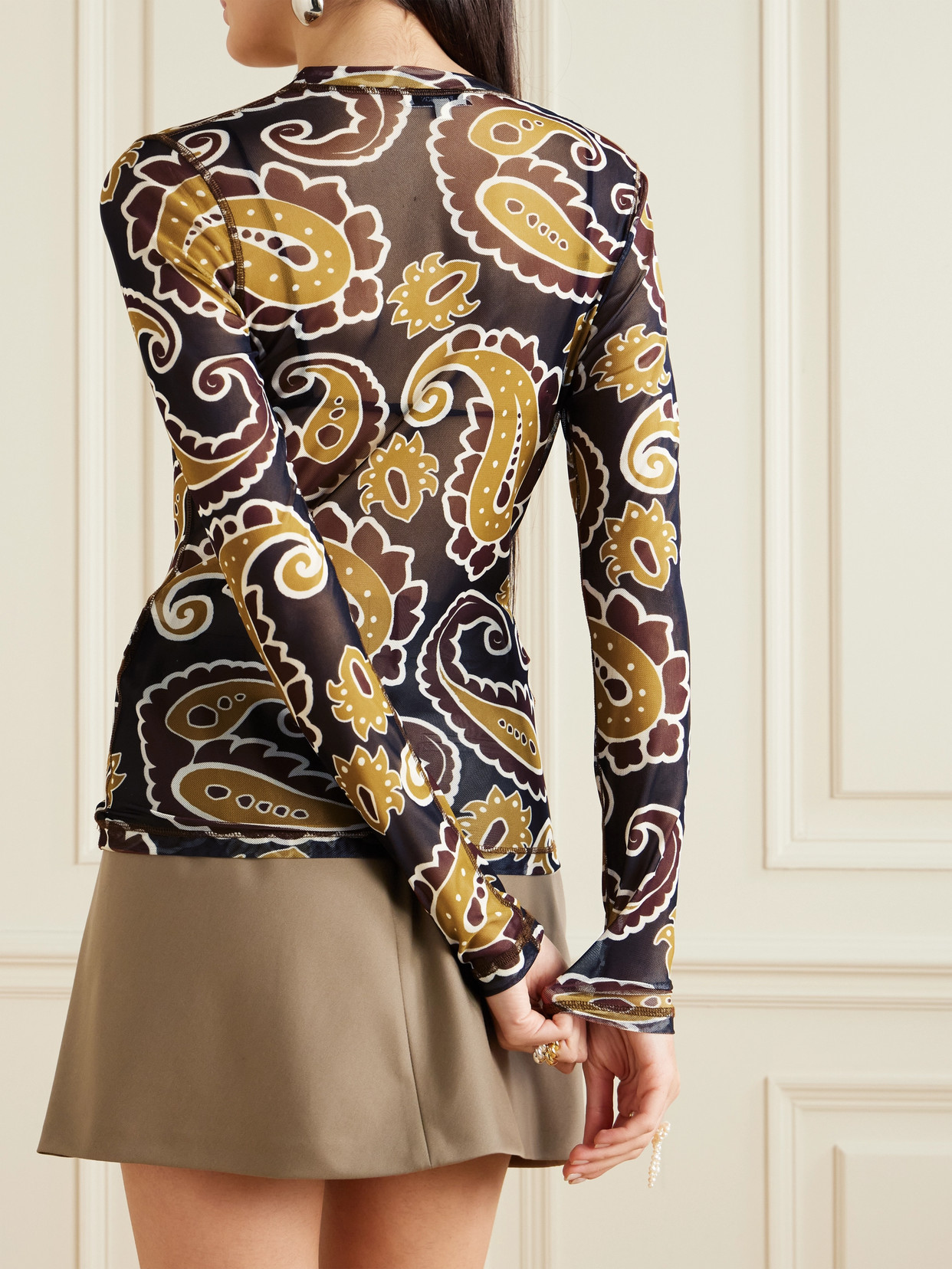 Paisley-Print Stretch Recycled-Mesh Top