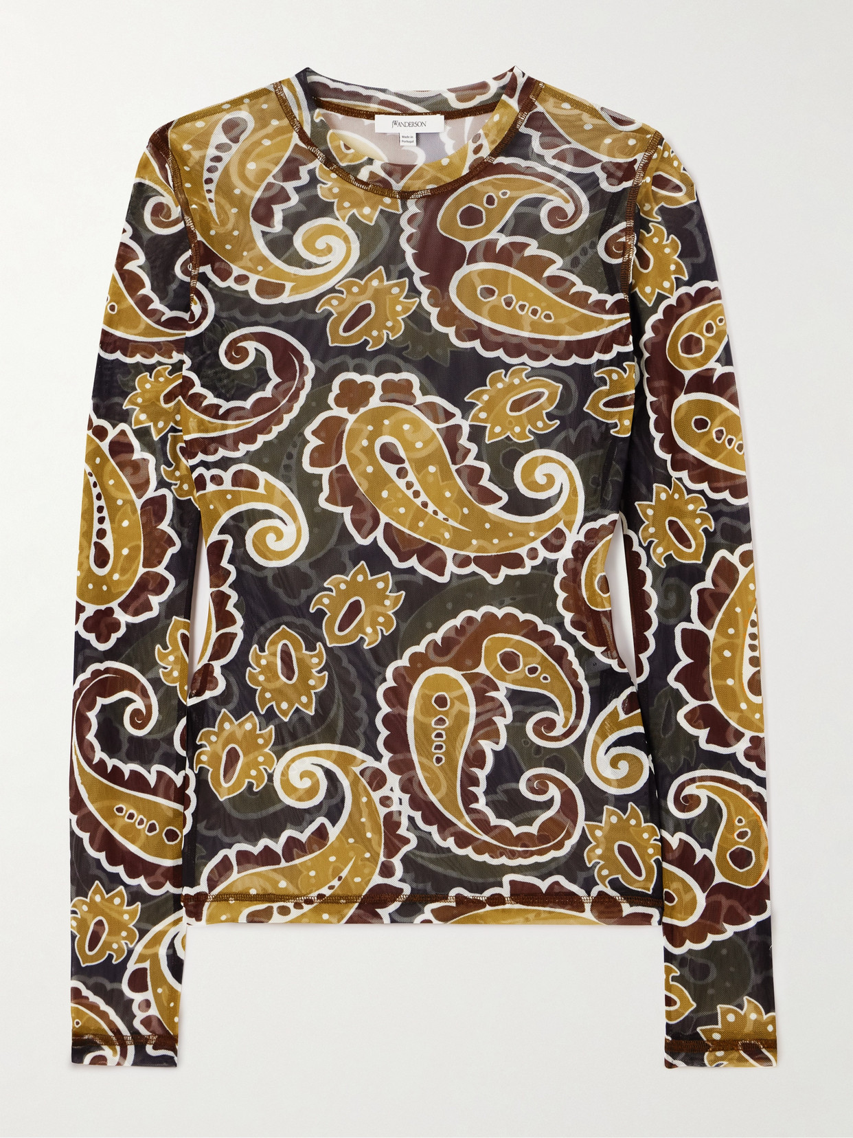 Jw Anderson Paisley-print Stretch Recycled-mesh Top In Brown