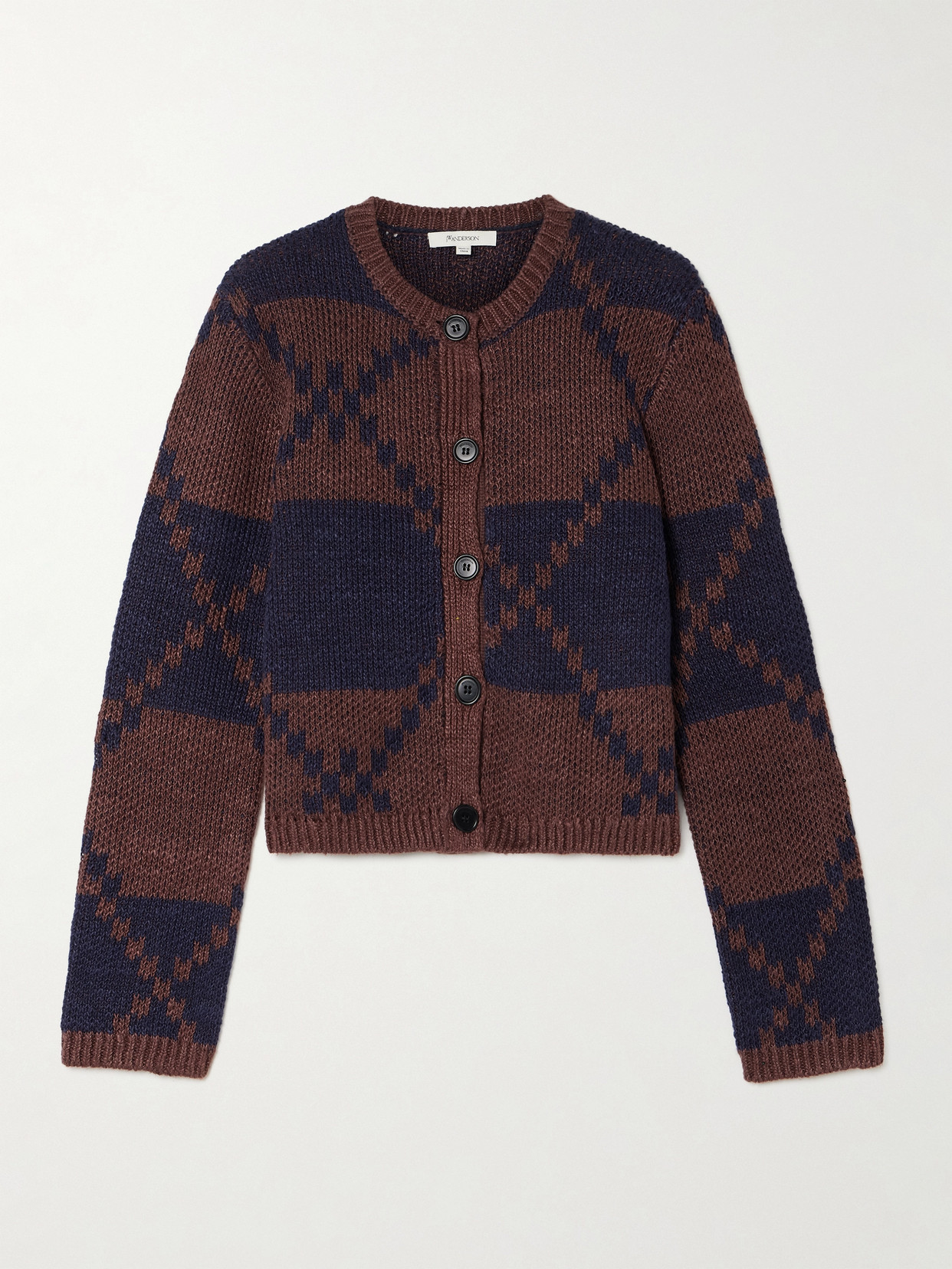 Jw Anderson Linen-blend Jacquard Cardigan In Brown
