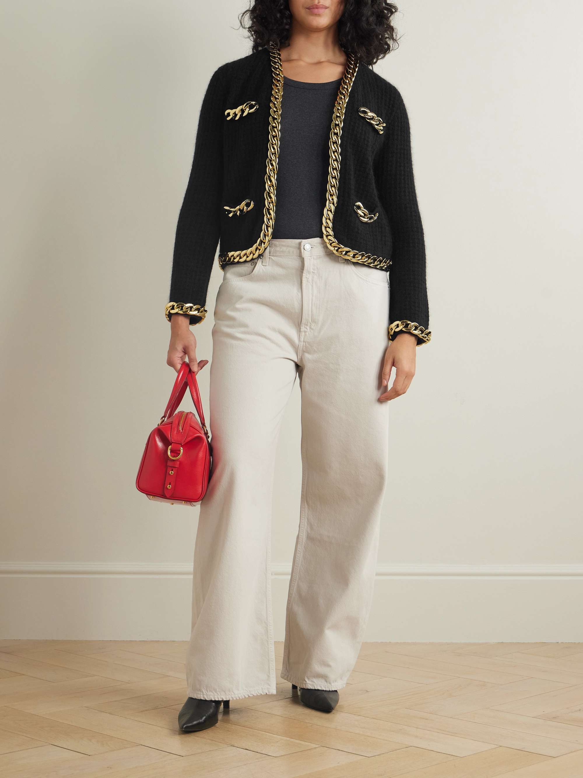 TORY BURCH Kendra chain embellished waffle knit cardigan NET A PORTER