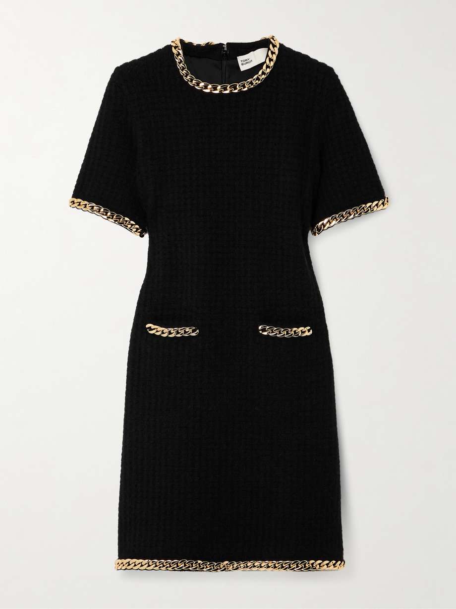 chain-embellished waffle-knit mini dress