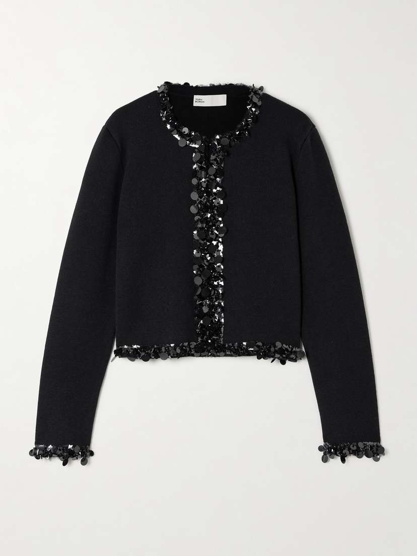 Tory Burch Kendra Embellished Wool And Cashmere-blend Cardigan