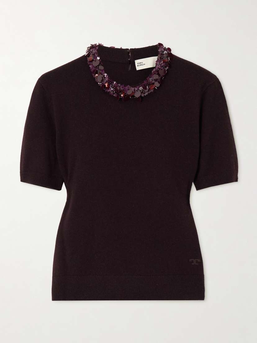 Tory Burch Embellished Wool And Cashmere-blend Sweater