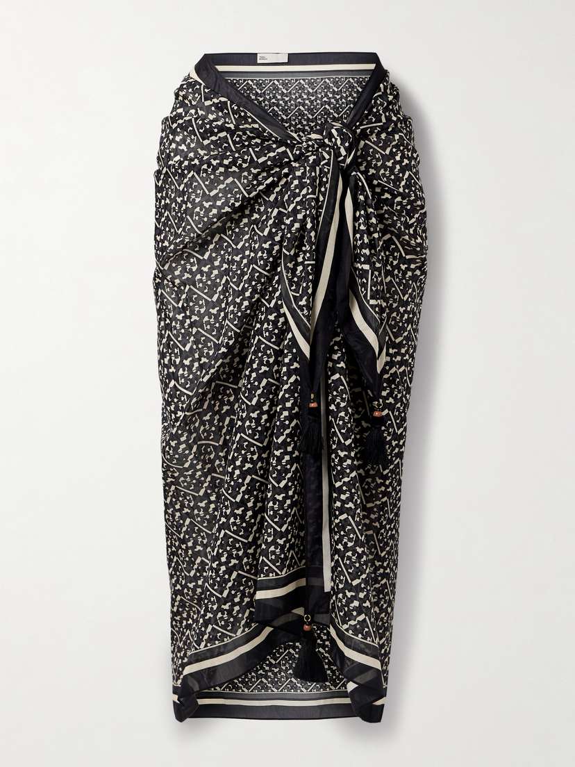 Tory Burch Tasseled Printed Cotton And Silk-blend Voile Pareo