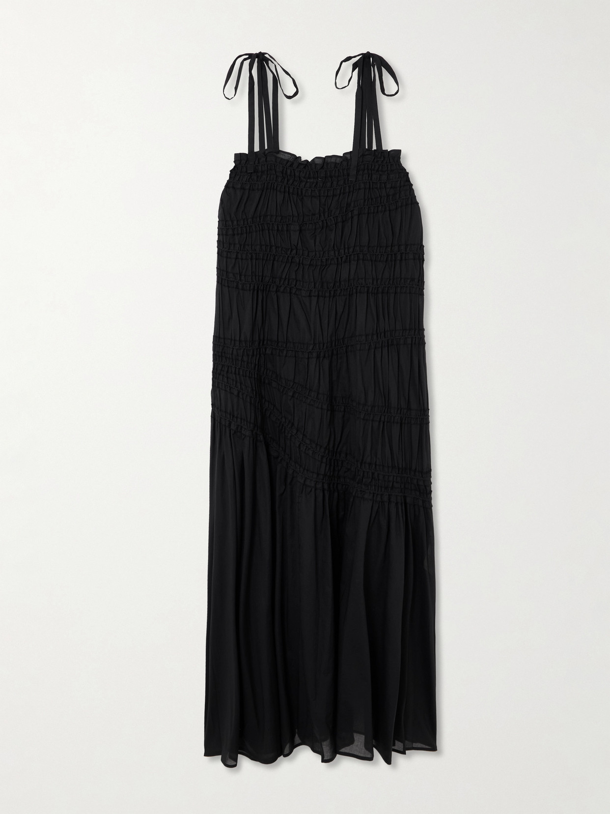 Tory Burch Smocked Cotton-voile Midi Dress In Black
