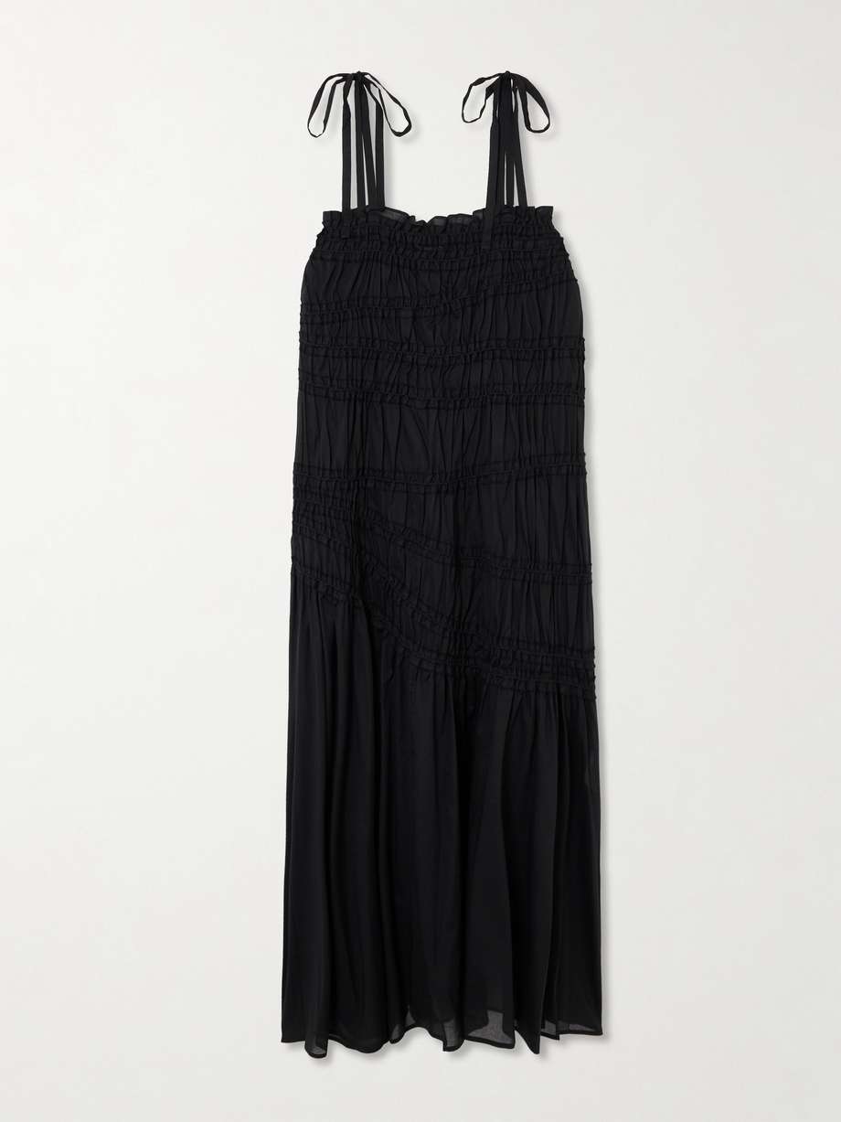 smocked cotton-voile midi dress