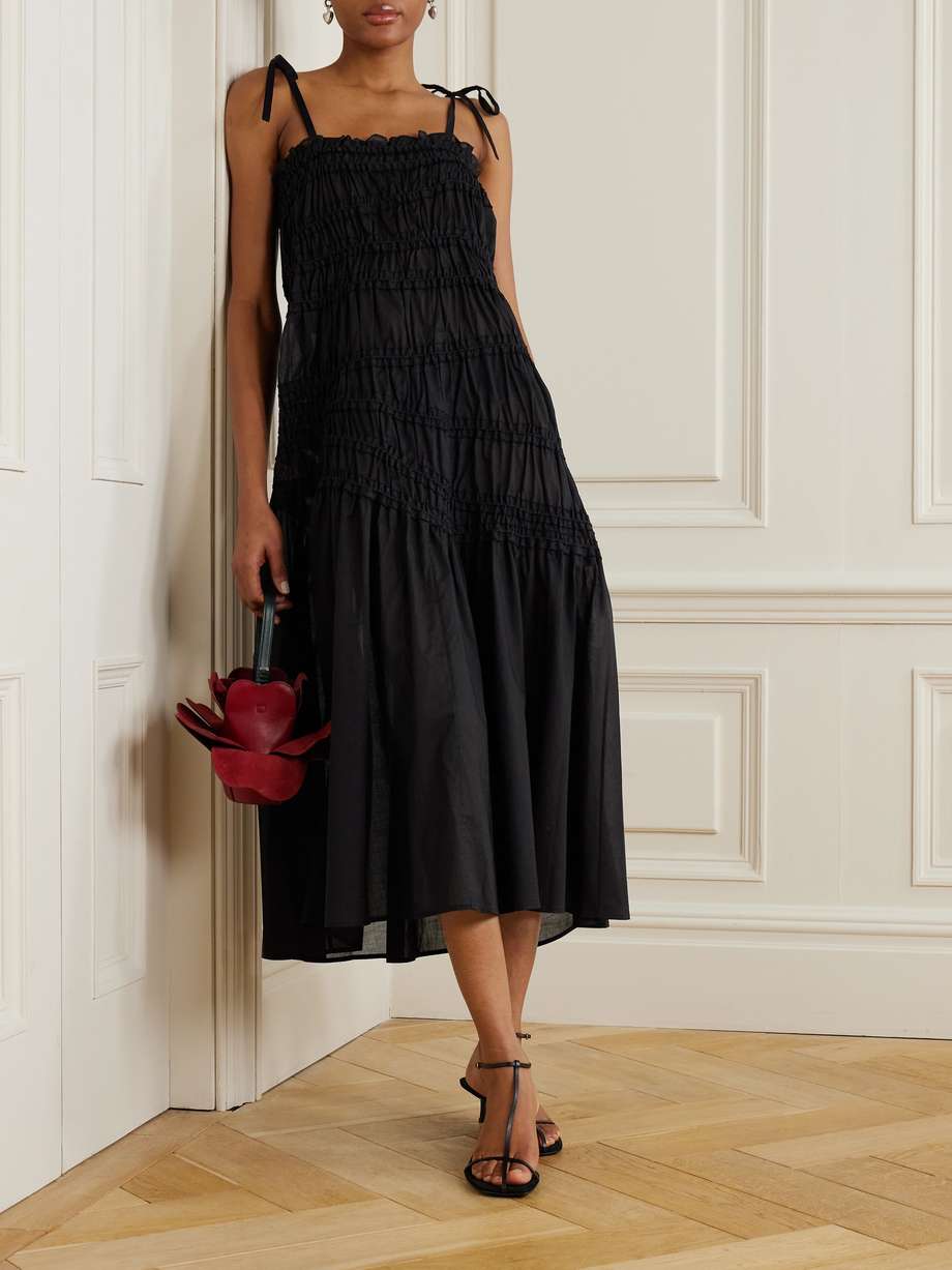 smocked cotton-voile midi dress