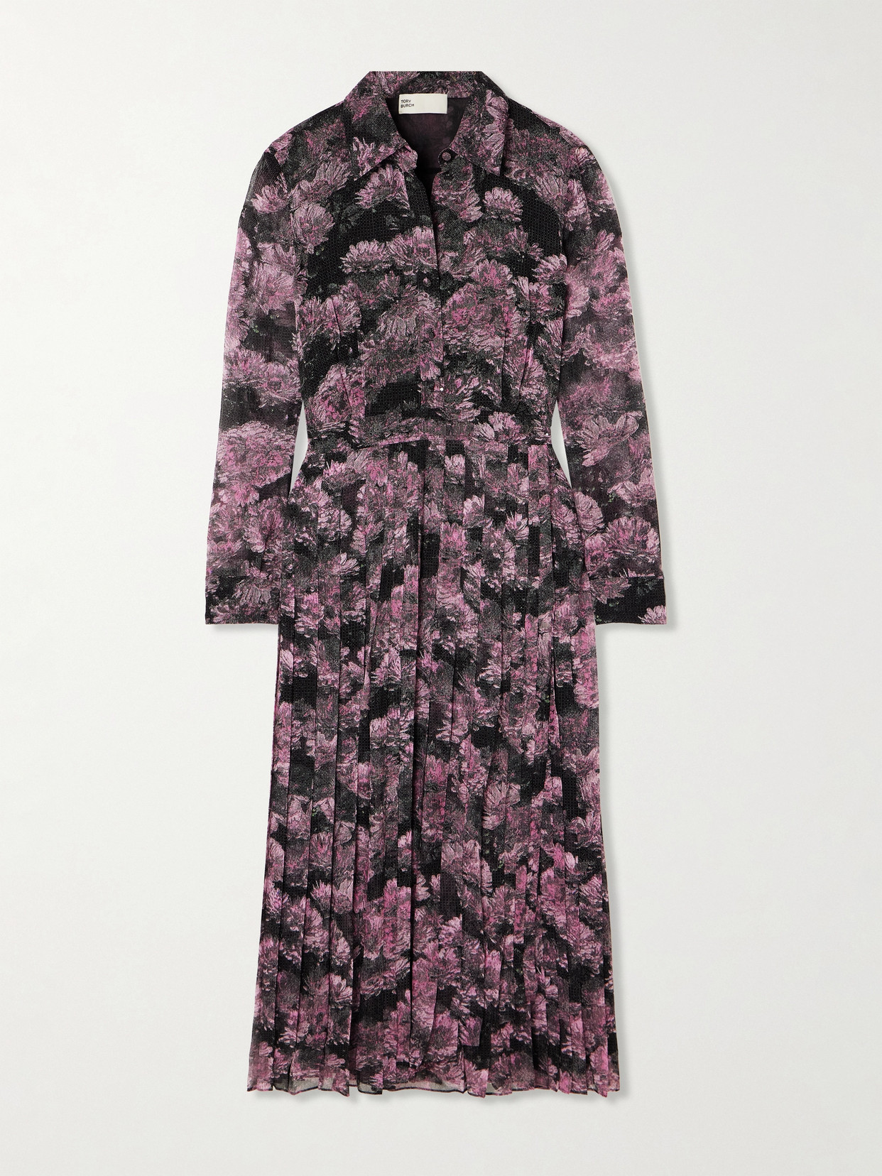 Tory Burch - Pleated Floral-print Silk Midi Shirt Dress - Pink