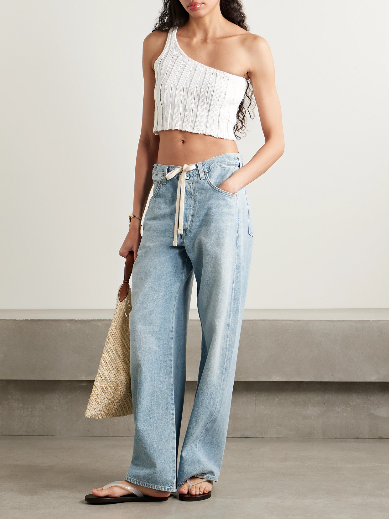 Suzie Kondi Petulla One-shoulder Cropped Ribbed Cotton Top