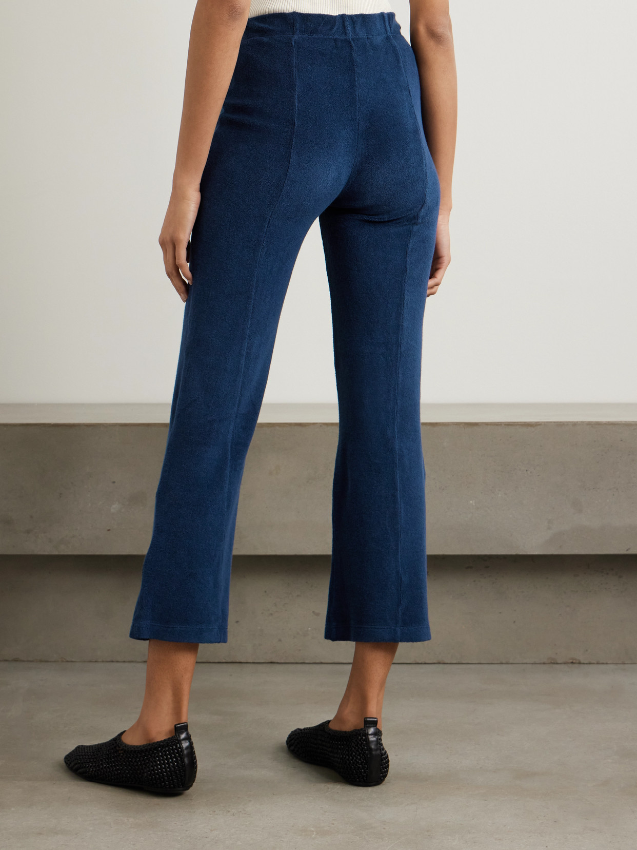 Suzie Kondi Fili Kick Cropped Cotton-blend Terry Flared Pants In Blue