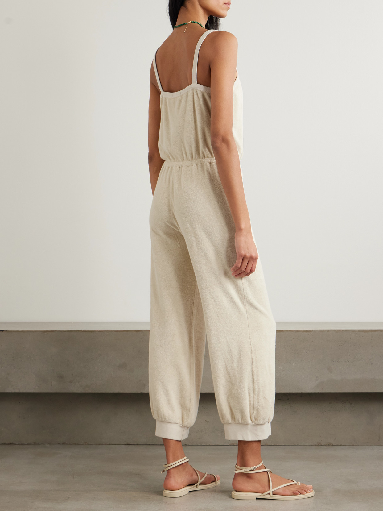Suzie Kondi Giorgi Cropped Cotton-blend Terry Jumpsuit In Ecru