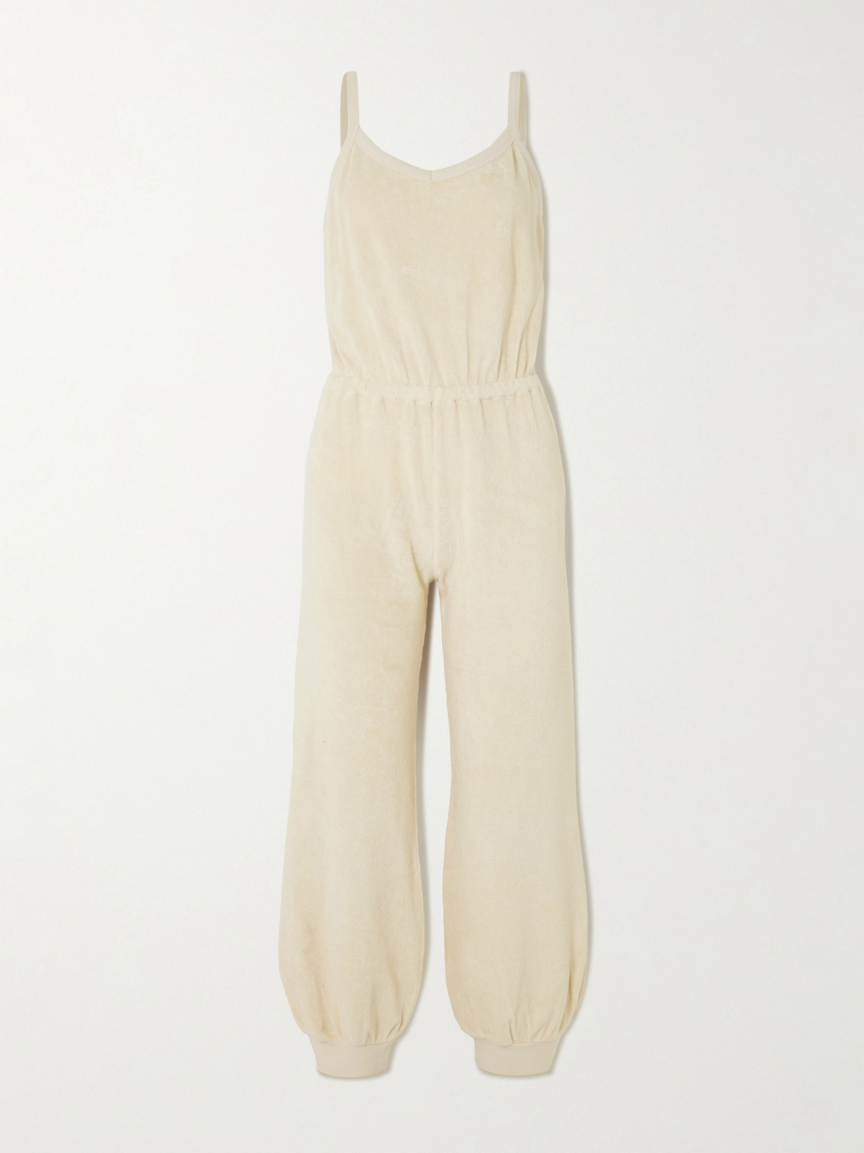 Suzie Kondi Giorgi Cropped Cotton-blend Terry Jumpsuit In Ecru