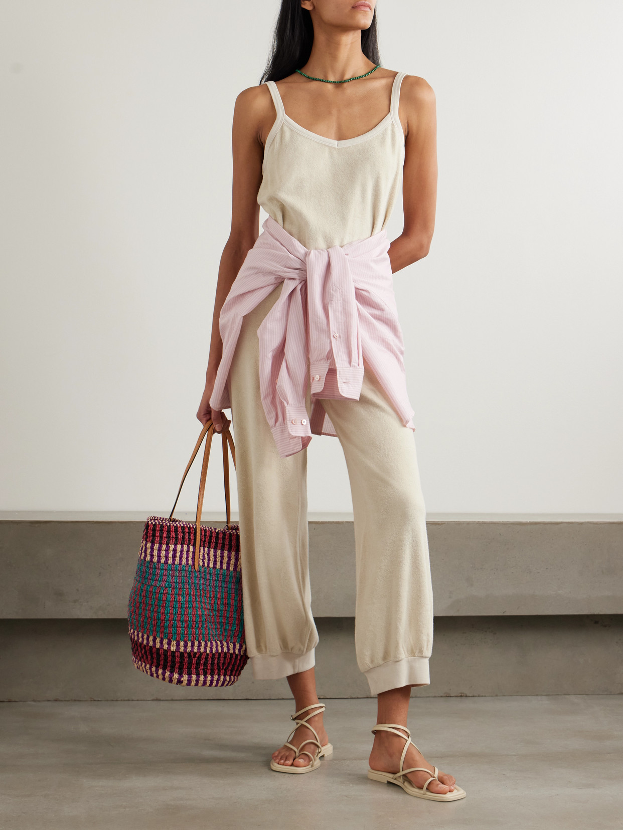 Suzie Kondi Giorgi Cropped Cotton-blend Terry Jumpsuit In Ecru