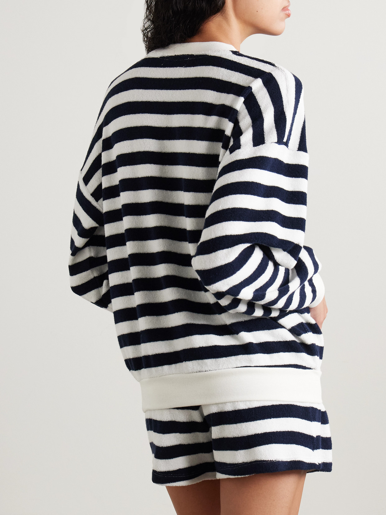 Suzie Kondi Sifno Striped Cotton-blend Terry Sweatshirt In White