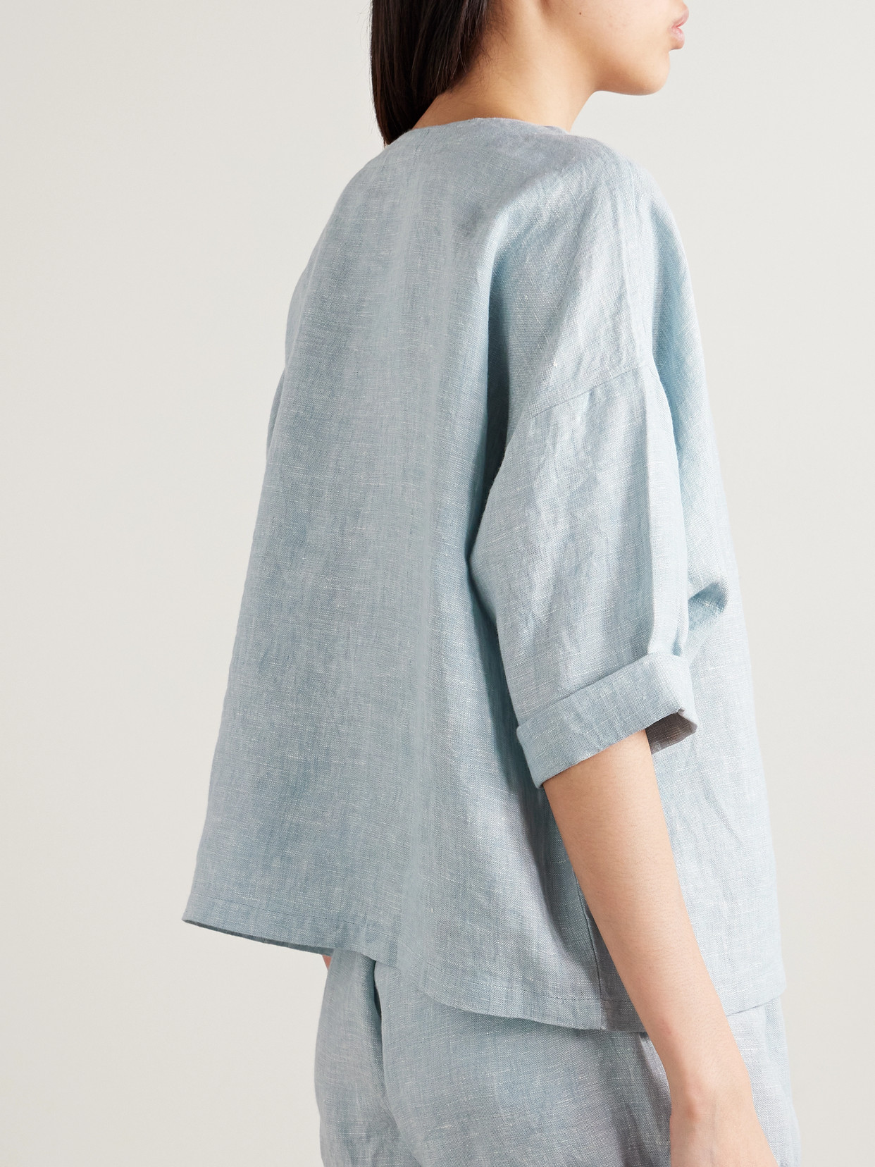 Shop Suzie Kondi Saria Linen-chambray T-shirt