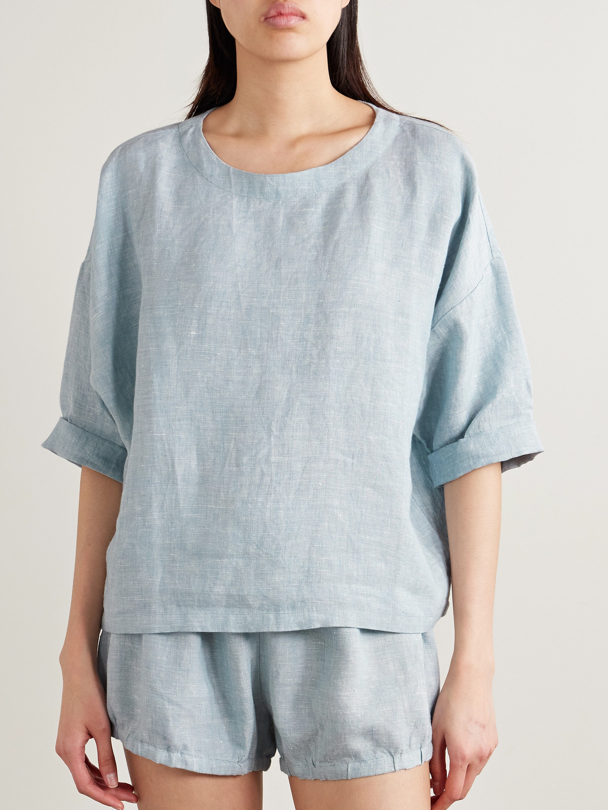 Shop Suzie Kondi Saria Linen-chambray T-shirt