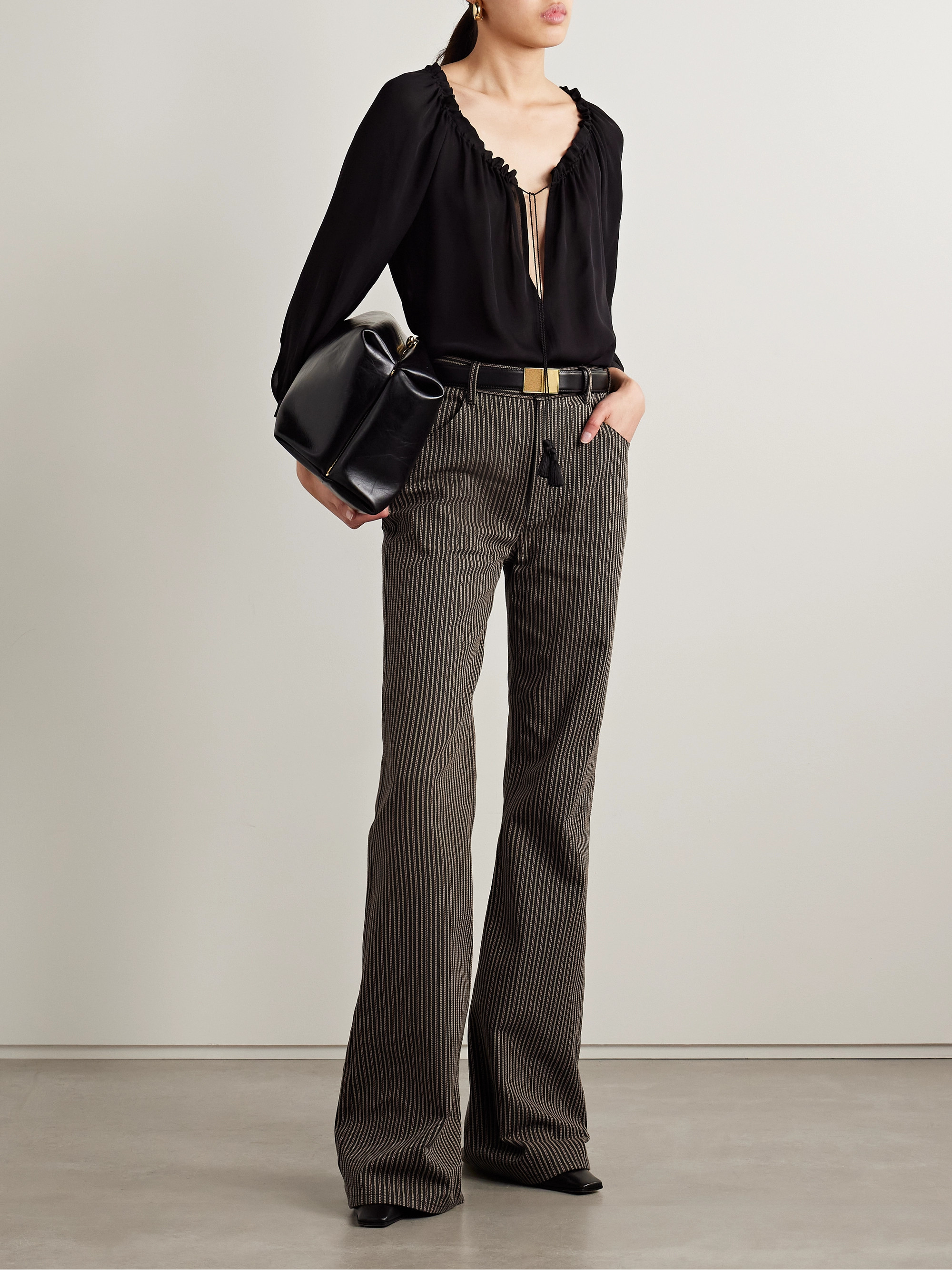 Nili Lotan Roe striped cotton-twill flared pants