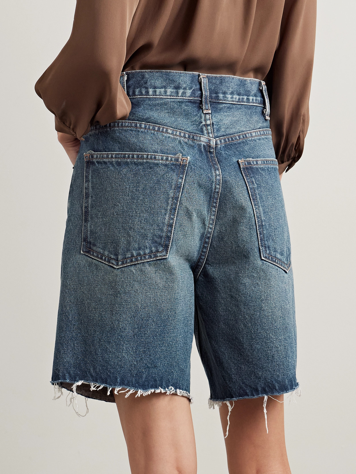 Shop Nili Lotan Russel Frayed Denim Shorts In Blue