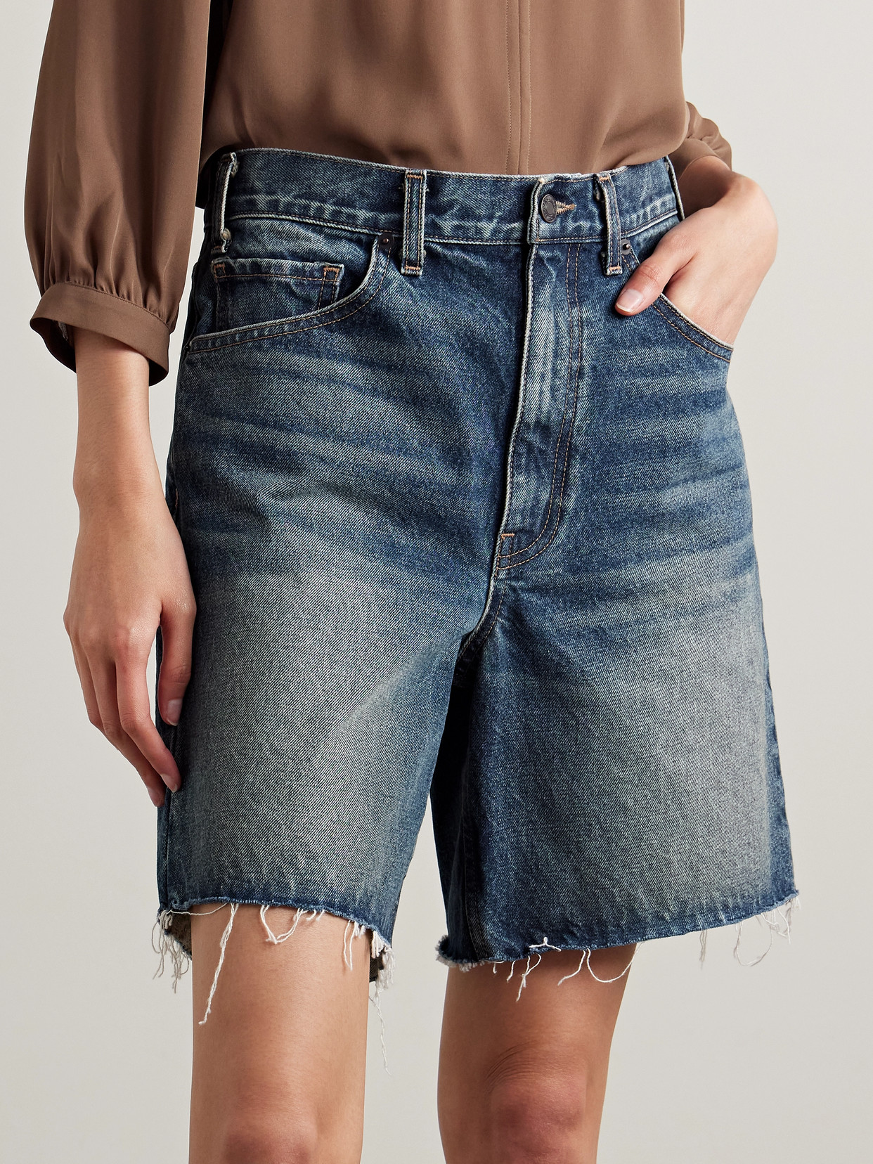 NILI LOTAN RUSSEL FRAYED DENIM SHORTS