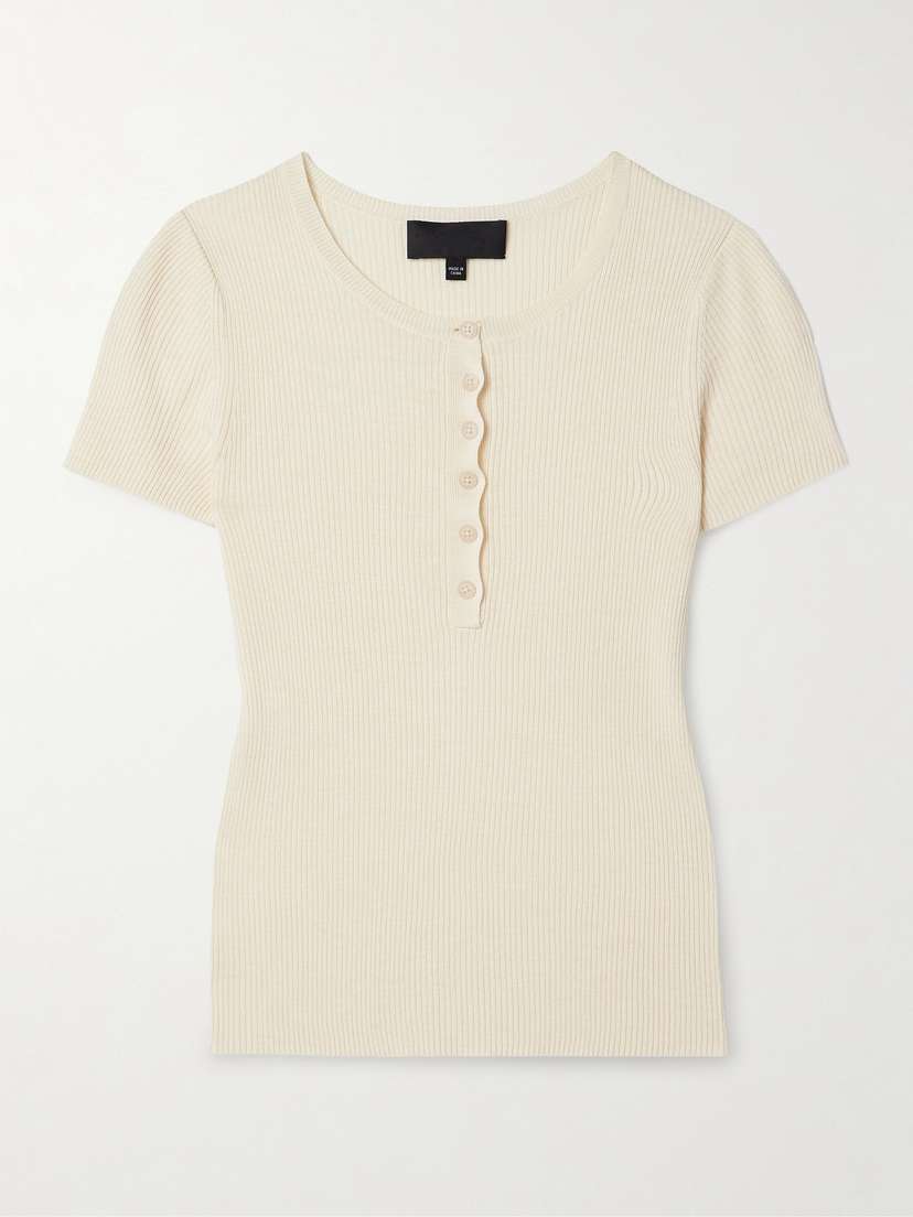 Nili Lotan Francene Ribbed Silk Henley T-shirt