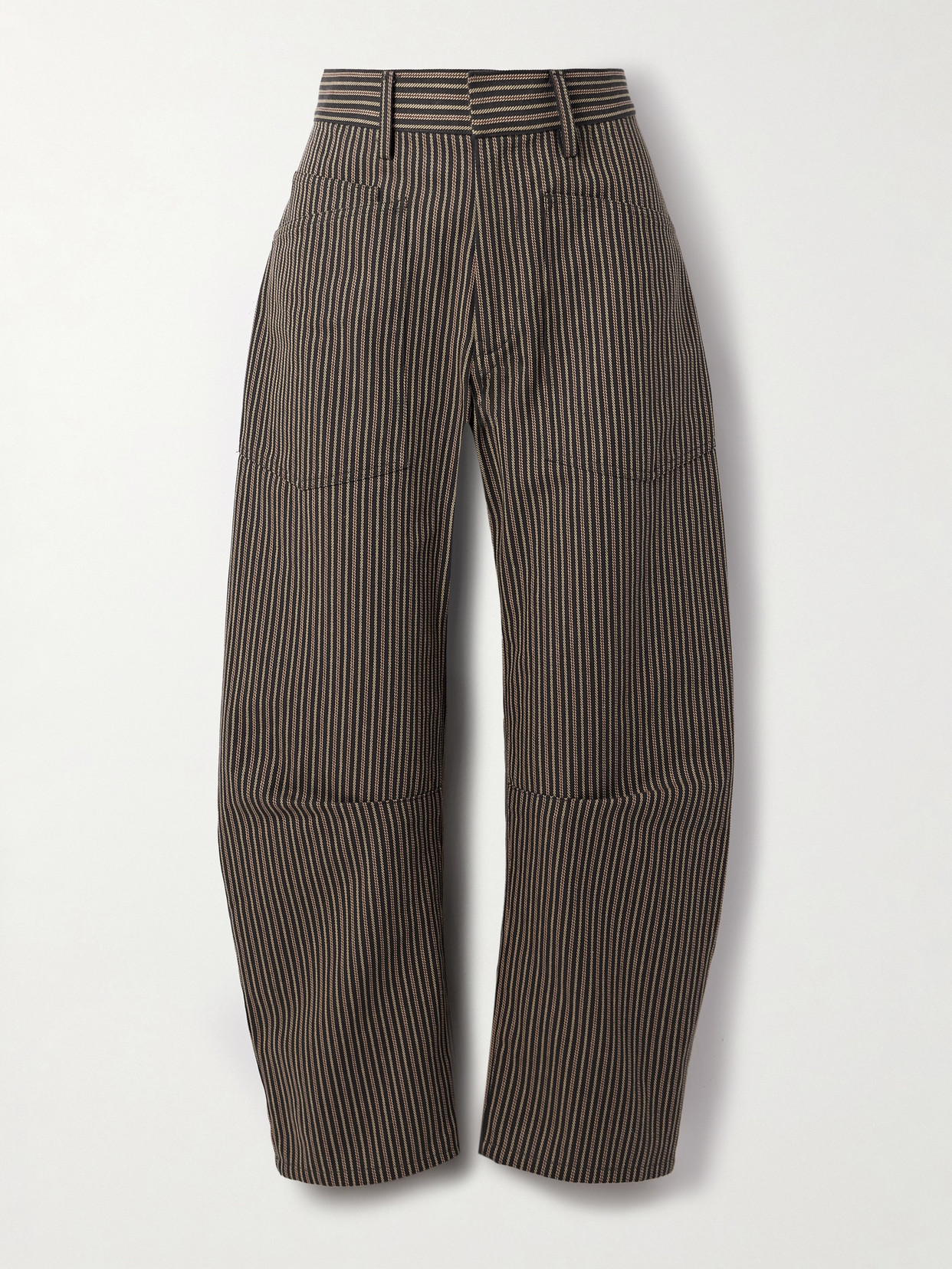 Nili Lotan Shon Striped Cotton-twill Barrel-leg Pants In Brown