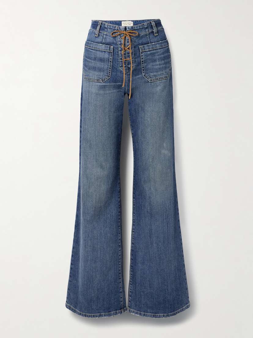 Nili Lotan Florence Lace-up Distressed High-rise Flared Jeans