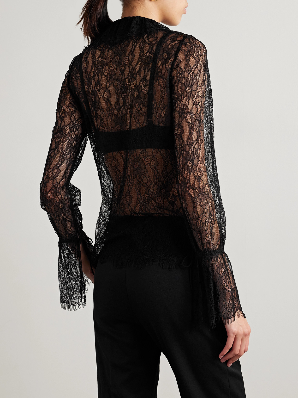 Shop Nili Lotan Cecily Ruffled Lace Shirt In Black