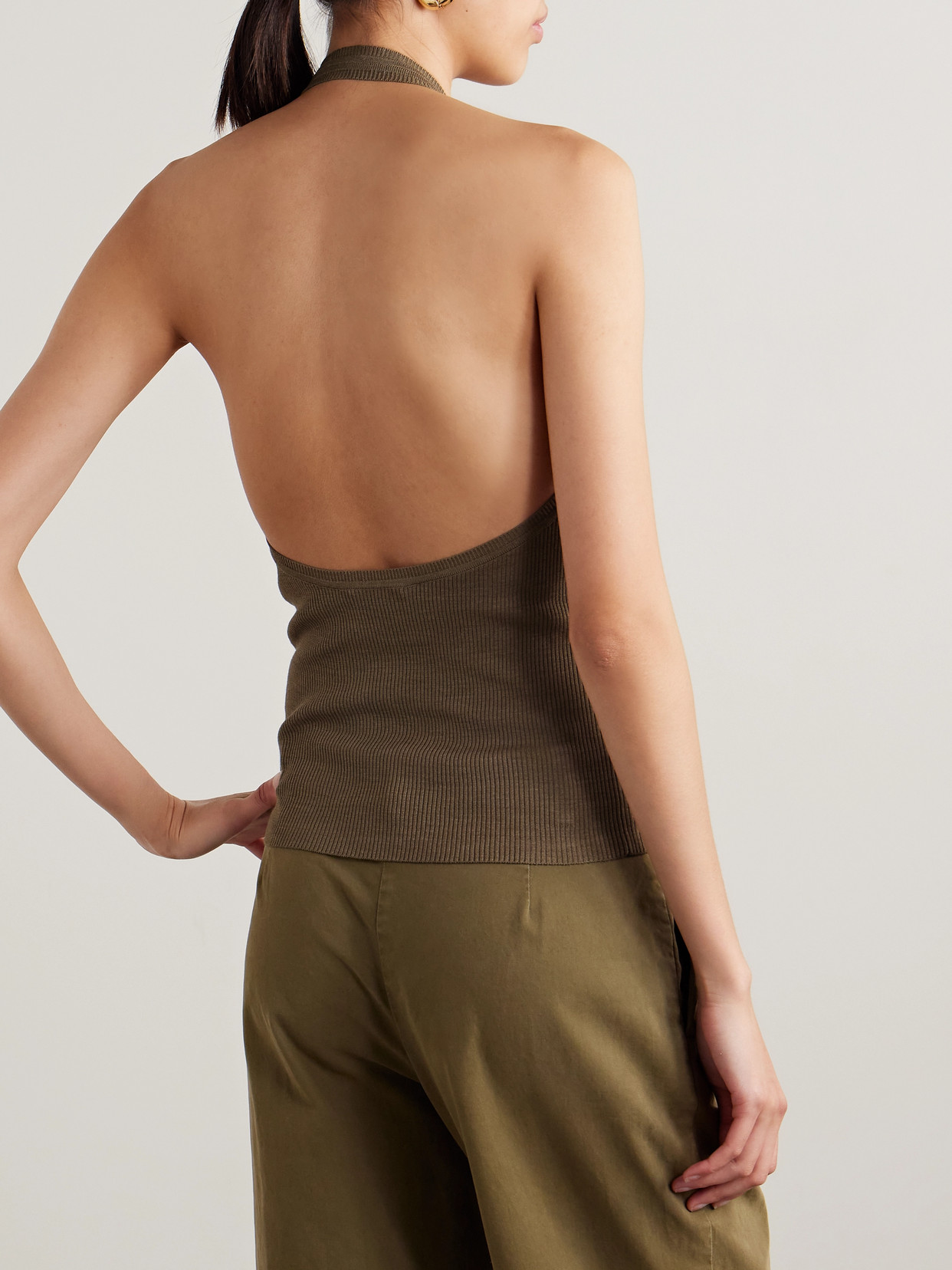 Ivey Ribbed Silk-Jersey Halterneck Top