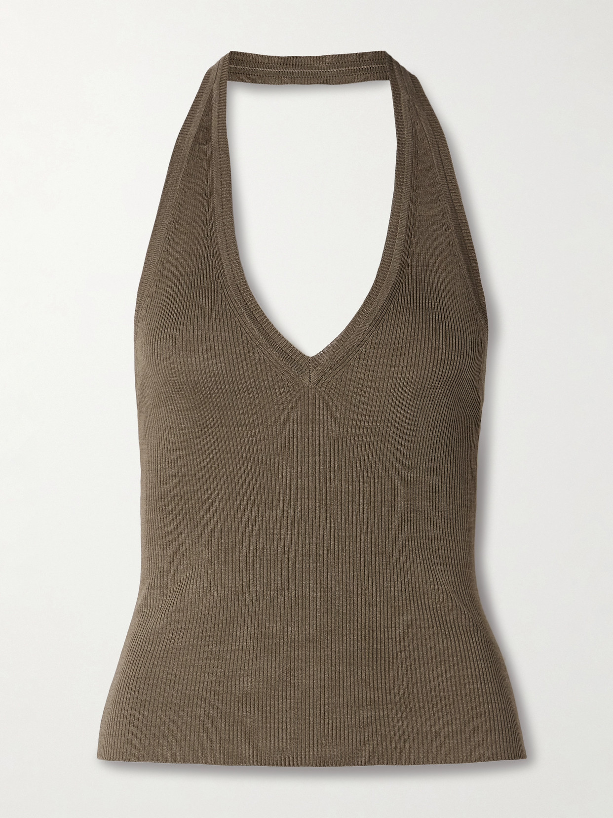 Nili Lotan Ivey Ribbed Silk-jersey Halterneck Top In Brown