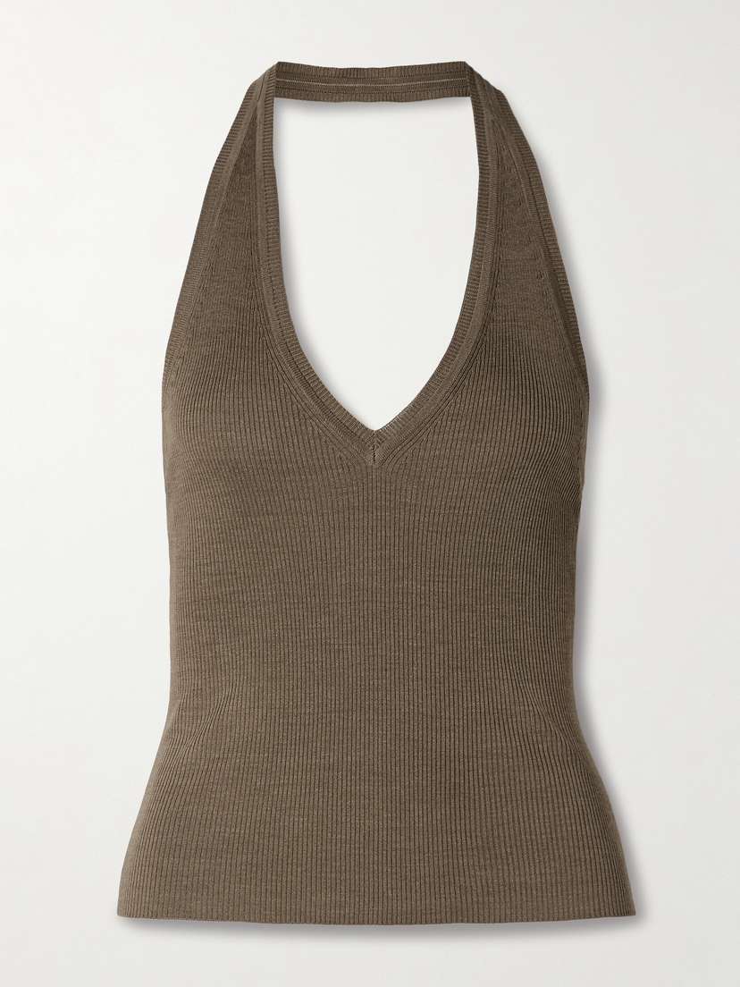 Nili Lotan Ivey Ribbed Silk-jersey Halterneck Top