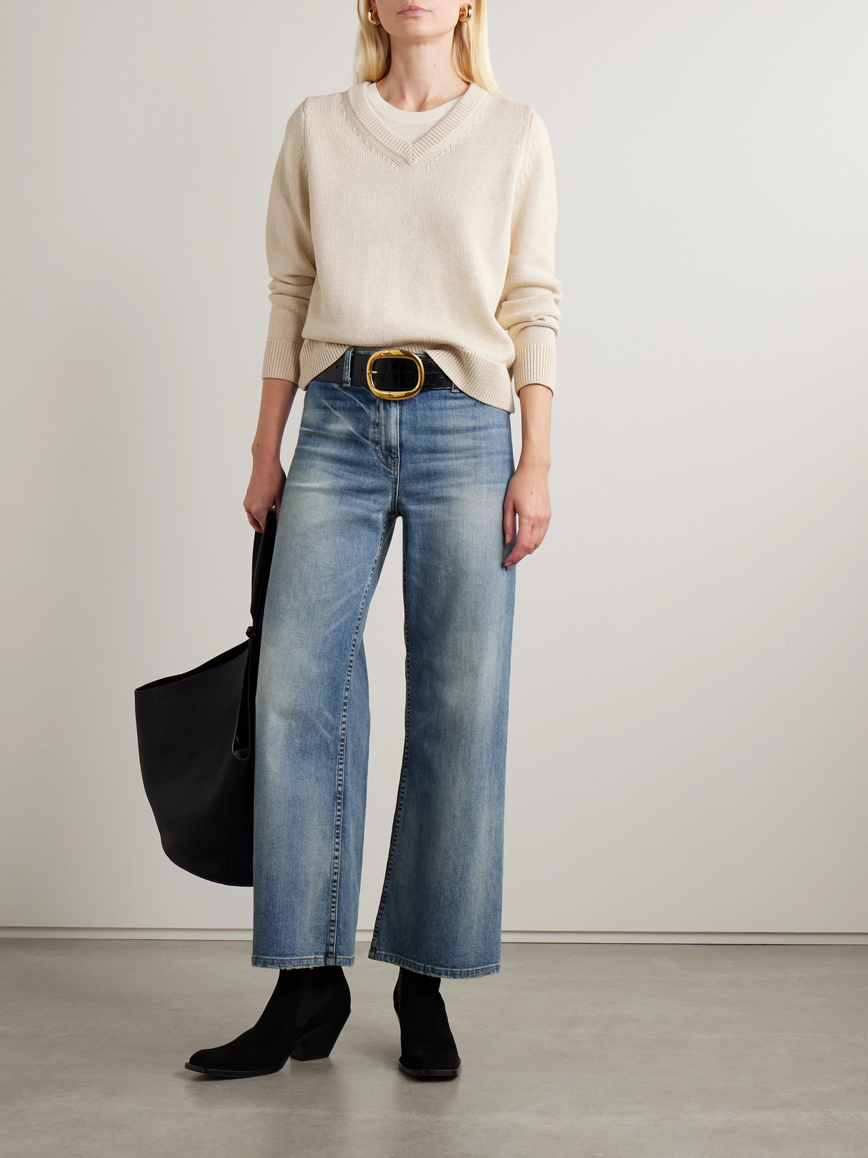 Megan Distressed High-Rise Wide- Leg