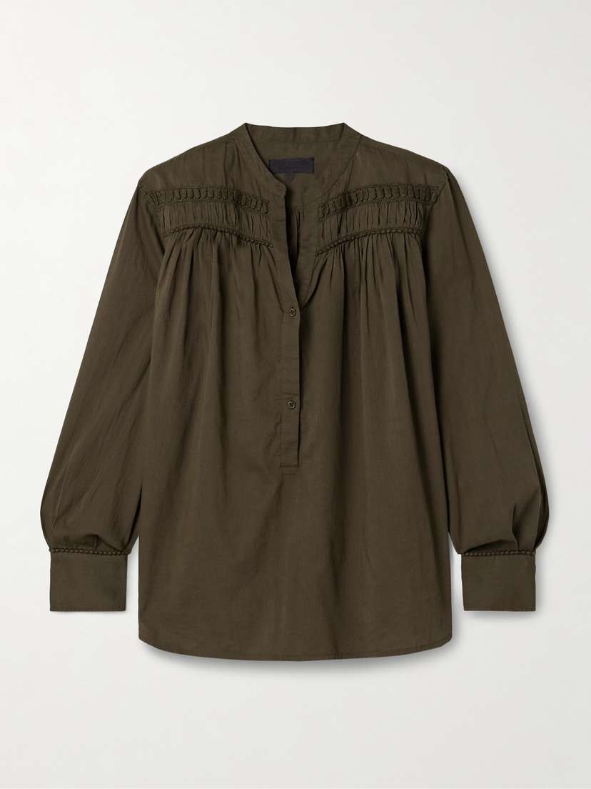 Nili Lotan Clarys Embroidered Gathered Cotton-voile Top