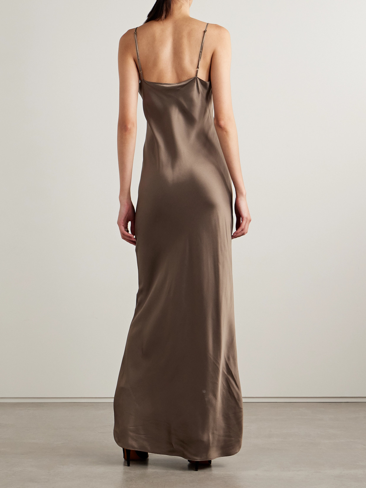 Nili Lotan Cami Silk Charmeuse Slip Dress In Brown