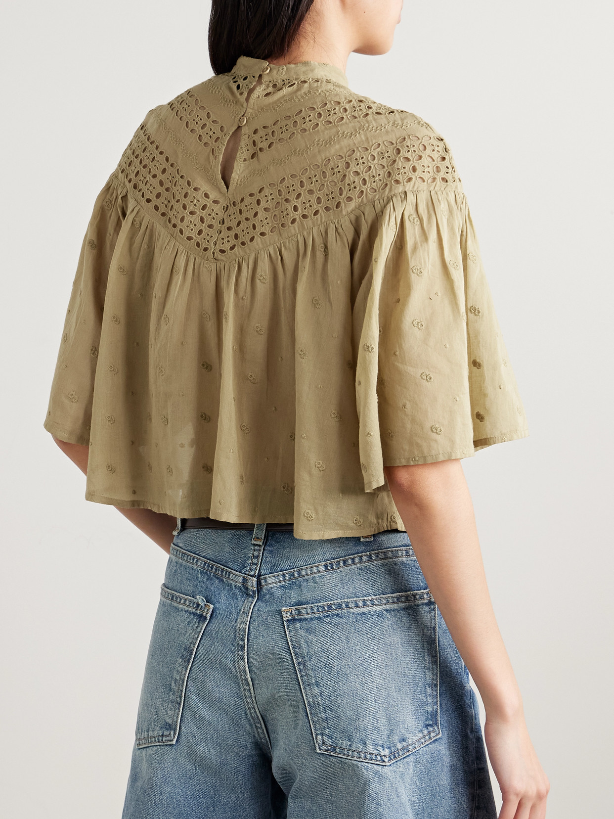 Shop Nili Lotan Mikki Embroidered Broderie Anglaise Cotton-voile Blouse In Green