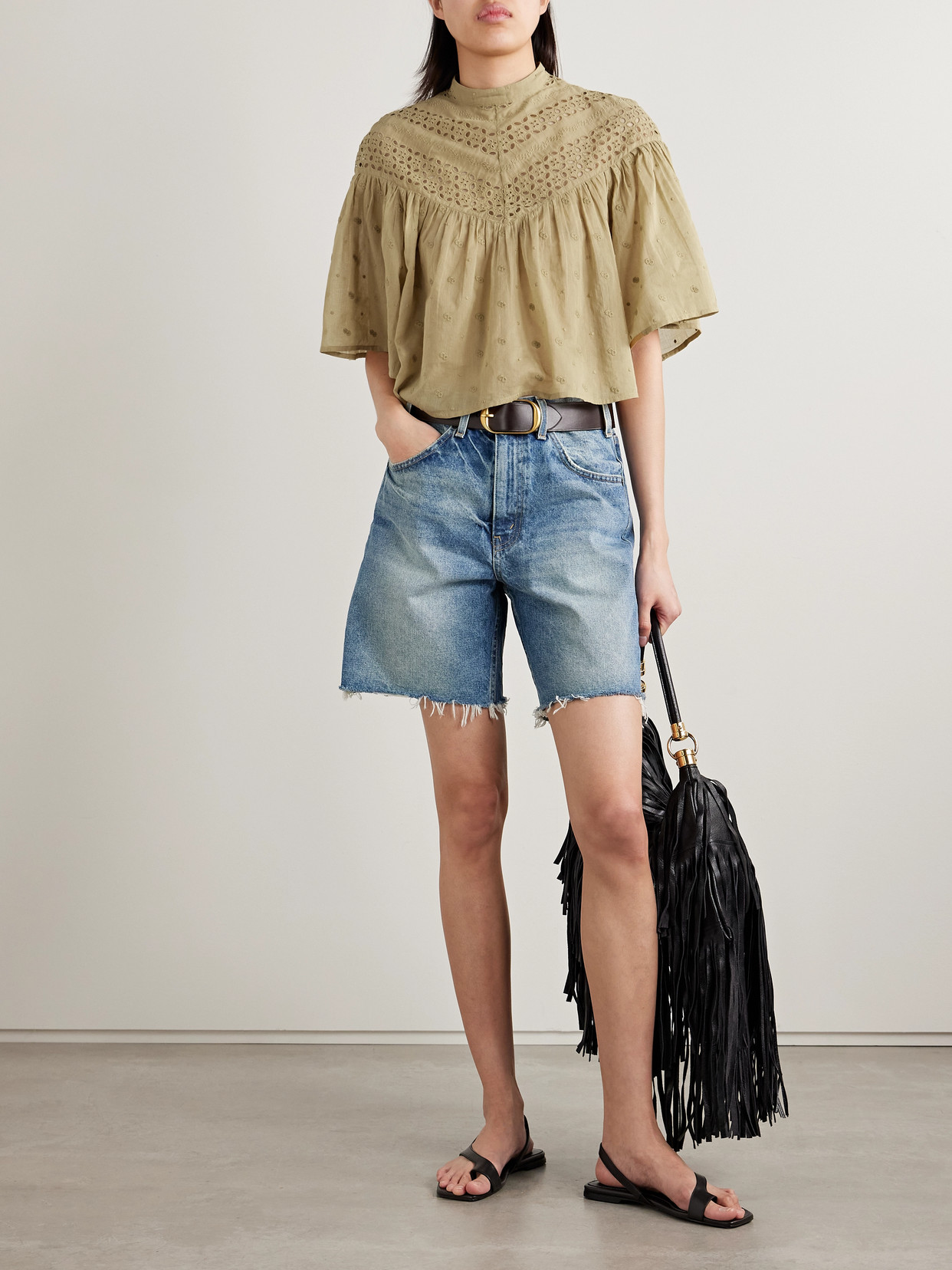 Shop Nili Lotan Mikki Embroidered Broderie Anglaise Cotton-voile Blouse In Green