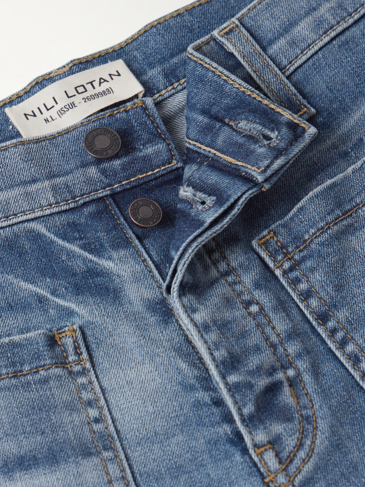 Shop Nili Lotan Florence Distressed High-rise Flared Jeans In Blue