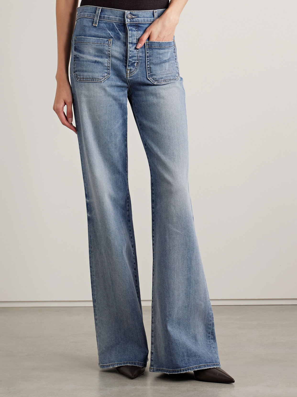Shop Nili Lotan Florence Distressed High-rise Flared Jeans In Blue